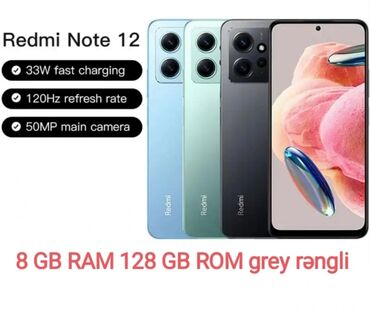 400 manatlıq telefonlar: Xiaomi Redmi Note 12, 128 GB, 
 Zəmanət, Sensor, Barmaq izi