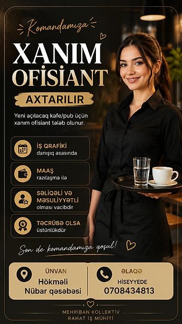 dayə işi 2023: Ofisiant tələb olunur, Kafe, Təcrübəsiz — 1