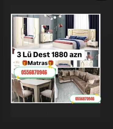 Yataq otağı dəstləri: İkinəfərlik çarpayı, Termo, Dolab, 2 tumba, Azərbaycan, Yeni — 3