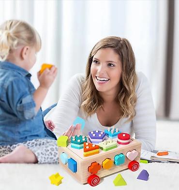 neo sat: Drvena Montessori edukativna kocka na točkićima – sorter oblika i — 5