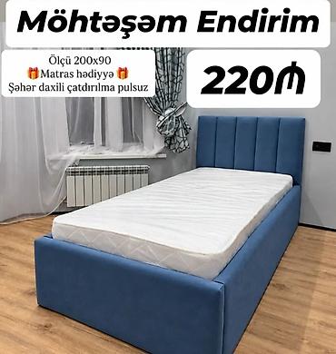 Tək nəfərlik çarpayı – 200x90 sm ölçüdə - Yumşaq parça ilə üzlənmiş lalafo.az -da Tək nəfərlik çarpayı – 200x90 sm ölçüdə - Yumşaq parça ilə üzlənmiş
