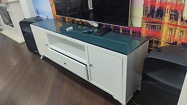 tumbalar: Ağ rəngli TV tumba - Korpus: MDF/Laminate, parlaq ağ boya - Üst — 3