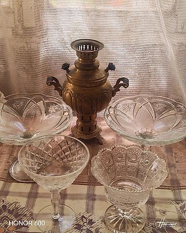 antik samovar: Antik kolleksiya: Bürünc samovar və Vaza, xrustal. latun samavar — 2