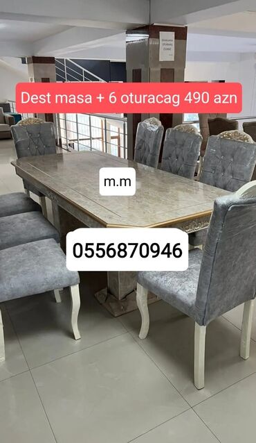 qonaq otagi ucun masalar: Qonaq otağı üçün, Yeni, Açılmayan, Dördbucaq masa, 6 stul, Azərbaycan