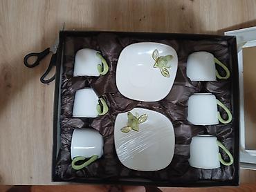 kanta za drva: Porcelanski set šoljica za espresso/kafu sa tanjirićima – 6 delova - — 3
