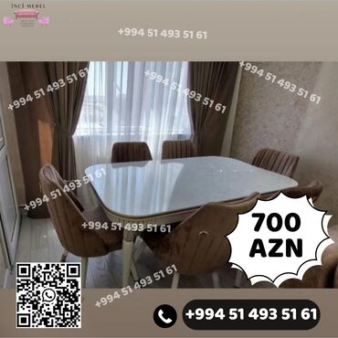 Masa və oturacaq dəstləri: Qonaq otağı üçün, Yeni, Açılmayan, Dördbucaq masa, 6 stul — 27