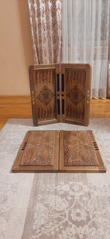 Şahmatlar: Əl işı taxta şahmat/nərd dəsti - Material: bərk ağac (əl oyması) - — 7