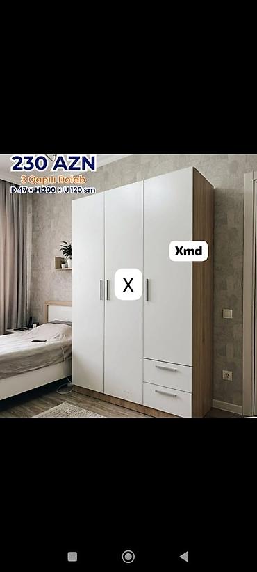 sabalid agaci: 3 qapılı geyim dolabı Ölçülər: D 47 × H 200 × U 120 sm Rəng/üslub — 1