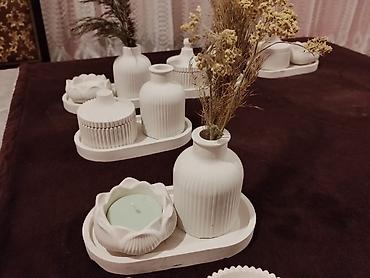 konfet xonçası: Dekorativ keramika dəstləri - Minimalist, ağ rəngli dekor seti — 1