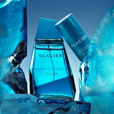 военная форма: Oriflame Glacier tualet suyu və dezodorant dəsti. Buzlu mavi şüşə