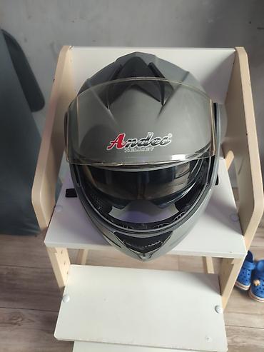 Шлемы: Мотошлем Andes Helmet, модуляр, серого цвета. Шлем с поднимающейся — 2
