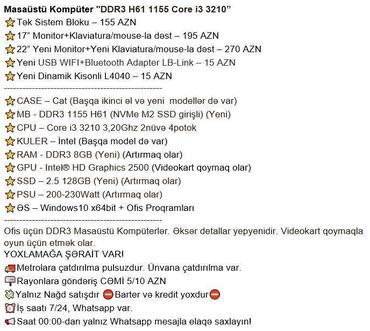 Masaüstü kompüterlər və iş stansiyaları: Masaüstü Kompüter "DDR3 H61 1155 Core i3 3210” ⭐Tək Sistem Bloku – 155 -da lalafo.az — 2 Masaüstü kompüterlər və iş stansiyaları: Masaüstü Kompüter "DDR3 H61 1155 Core i3 3210” ⭐Tək Sistem Bloku – 155 — 2