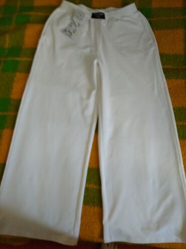укороченные белые брюки: Классические, Широкие, Средняя талия, Италия, Лето, L (EU 40)