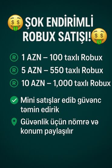 ssd ikinci el: Roblox oyununda istifadə üçün Robux rəqəmsal valyutasının təklifləri
