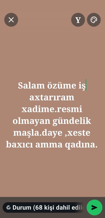 Dayələr: Iş axtarıram daye evimdede baxa bilerem