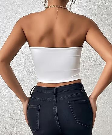 ağ futbolka: Ağ rəngli qadın strapless kroptop - Model: boru kəsimli strapless — 1