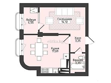 1 комната, 45 м², Нижний Джал (Джал-23) Элитка, 9 этаж, ПСО (под самоотделку)