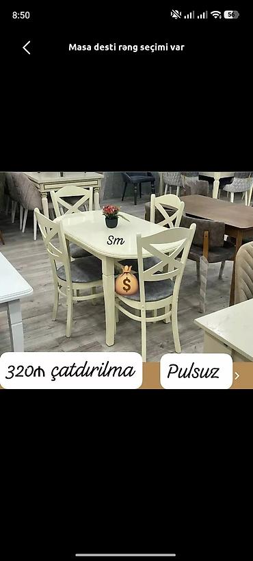 2 ci el taxt: Yeni, Açılmayan, Dördbucaq masa, 4 stul — 1