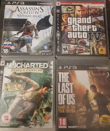 Oyun diskləri və kartricləri: Ps 3 disk Assassin's Creed IV BLACK FLAG GTA 4 Uncharted The last of