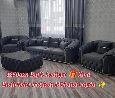 divan ucun yastiqlar: Qonaq otağı üçün dəbli mebel dəsti - 3 yerlik geniş divan, 2 ədəd — 1