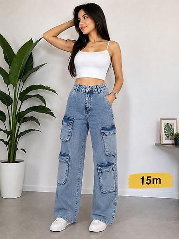 Cinslər: Geniş kəsimli qadın şalvarları – 15m 1) Džins kargo model - Material — 1