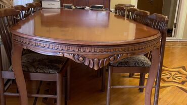 masa stul: Qonaq otağı üçün, İşlənmiş, Açılmayan, Oval masa, 8 stul