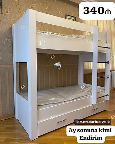mebel usaq: İki mərtəbəli uşaq çarpayısı - Rəng: ağ - Material: taxta — 1