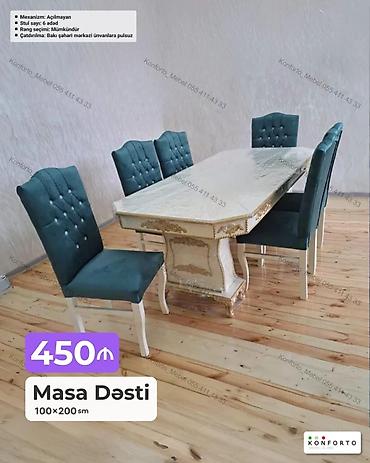 Məhsul: Masa dəsti Ölçü: 100×200 sm Komplekt: 6 ədəd stul + masa