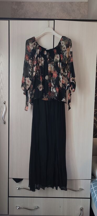 платья черный: Повседневное платье, Италия, Осень-весна, Длинная модель, Шифон, 3XL (EU 46)