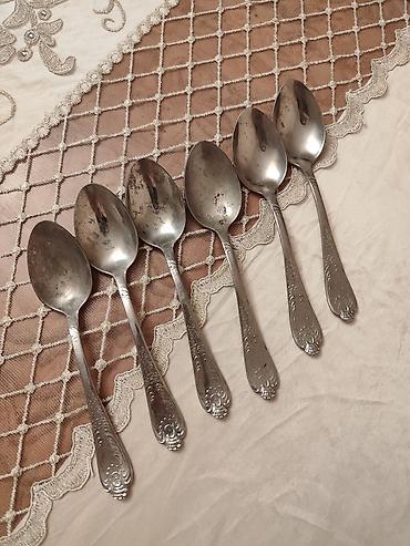 Süfrə ləvazimatları: Antik metal qaşıqlar dəsti, çatdırılma var - Sayı: 6 ədəd - — 2