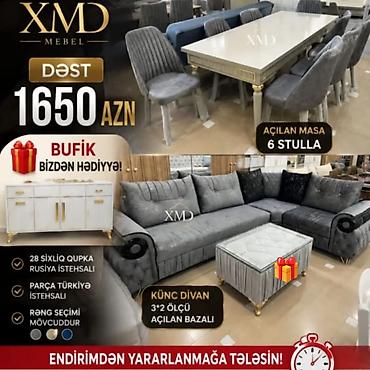 pismeni stol: XMD Mebel – Komplekt Dəst - Dəst: Açılan masa + 6 ədəd stul - Künc — 1