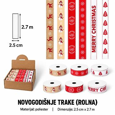 KMT Božićna ukrasna traka sa belom štampom 284434 - Opis: Dekorativna
