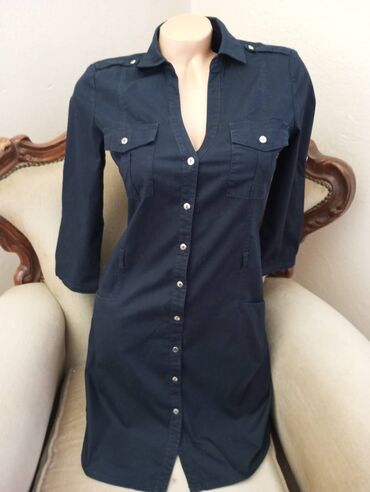 kožna haljina: Mango S (EU 36), color - Blue, Other style, Other sleeves