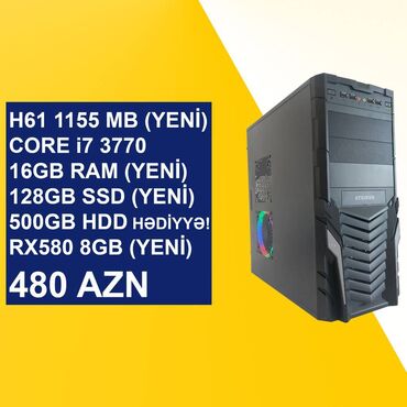Masaüstü kompüterlər və iş stansiyaları: Sistem Bloku "Striker DDR3 H61 1155 Core i7 3770 RX580 8GB" ⭐Tək