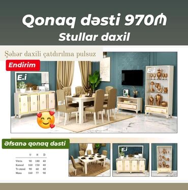 Qonaq otağı dəstləri: Komod, Masa və oturacaqlar, Divan