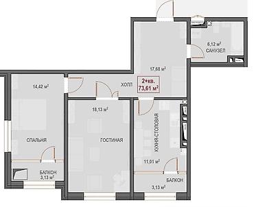 Новостройки от застройщика: Строится, Элитка, 2 комнаты, 74 м² — 3