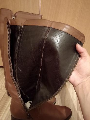 Сапоги: Высокие женские сапоги из натуральной кожи, цвет коньячный/коричневый — 2