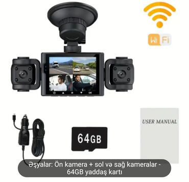 Maqnitofonlar: Wi‑Fi funksiyalı 3 kanallı avtomobil DVR sistemi Komplekt: - Ön