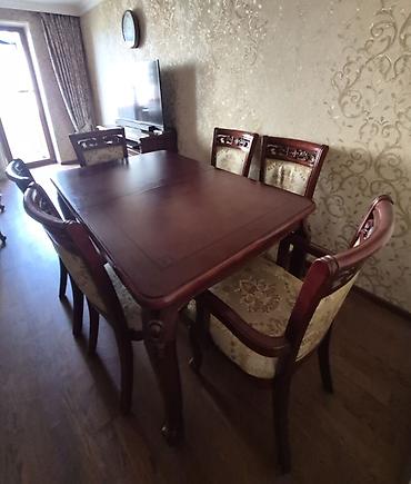 Mebel: Qonaq otağı üçün, İşlənmiş, Açılan, Dördbucaq masa, 6 stul — 4