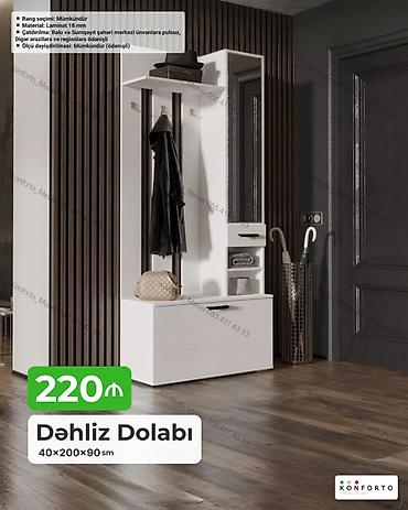 balaca skaflar: Dəhliz dolabı – 40×200×90 sm ölçüdə, müasir dizayn. Funksional — 1