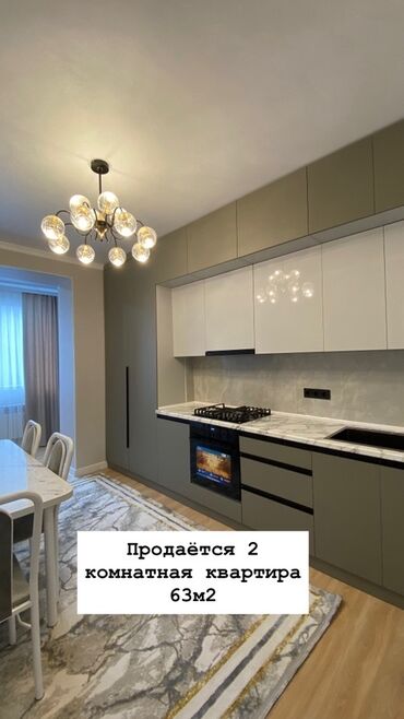 дома на иссык куле: 2 бөлмө, 63 кв. м, Элитка, 3 кабат, Евроремонт