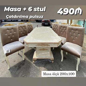 Klassik üslubda yemək otağı dəsti: - Komplekt: 1 masa + 6 stul - Masa