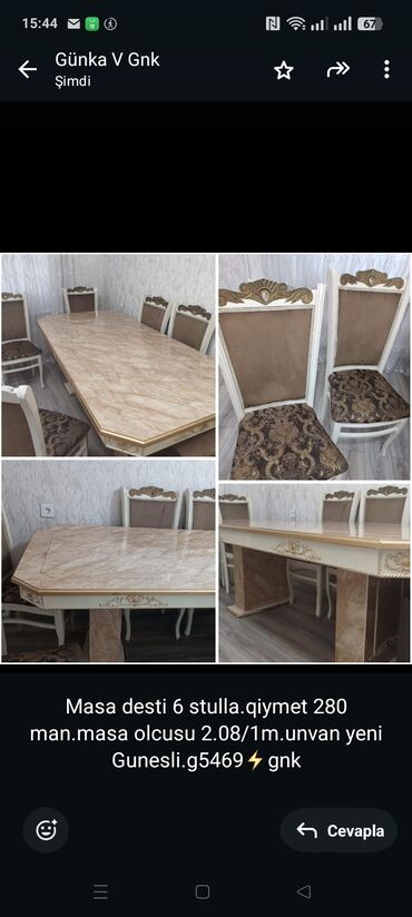 linoleum qiymeti bakida: Masa desti 6 stulla.qiymet 280 man.masa olcusu 2.08/1m.unvan yeni