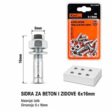 KMT Spoljni šestougaoni šraf sa navrtkom 6×16 mm (M6) – set 10 kom