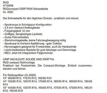 Auto oprema: RUD RUDcompact GRIP – lanci za sneg za putnička vozila (model 4020) - — 2