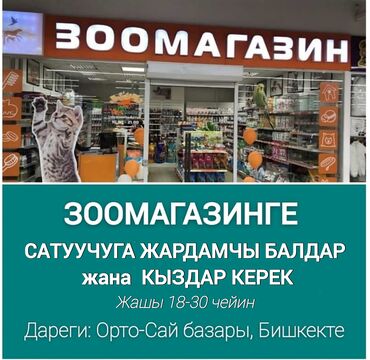 работа на базаре: Тез арада зоомагазинге сатуучуга жардамчы балдар жана кыздар керек