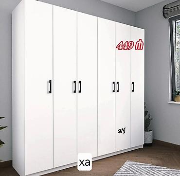 dehliz mebelleri: Ağ rəngli, minimal dizaynlı 6 qapılı dolab. Hər qapıda qara rəngli — 1