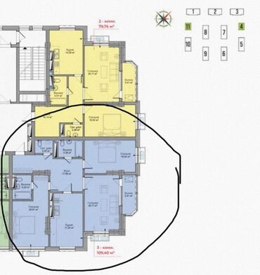 Продажа квартир: 3 комнаты, 109 м², Элитка, 2 этаж, ПСО (под самоотделку)