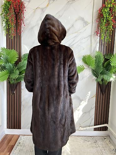 жилет писец: Шуба, Норка, Длинная модель, С капюшоном, 2XL — 3