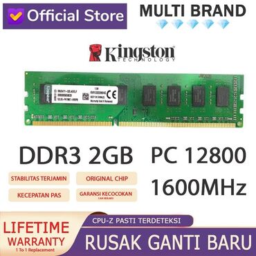 Kompüter, noutbuk və planşetlər: Operativ yaddaş (RAM) Kingston, 2 GB, 1600 Mhz, DDR3, PC üçün, İşlənmiş